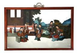 A PAIR OF CHINESE REVERSE GLASS MIRROR PICTURES