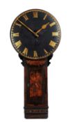 A GEORGE III BLACK JAPANNED TAVERN WALL TIMEPIECE