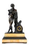 A FRENCH BRONZE AND SIENA MARBLE MANTEL CLOCK