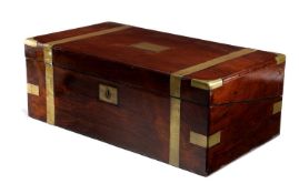 λ A VICTORIAN HARDWOOD AND BRASS BOUND WRITING SLOPE