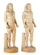 A LARGE PAIR OF CARVED PINE MODELS OF EGYPTIAN PHAROAHS