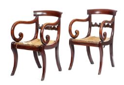 A PAIR OF REGENCY MAHOGANY ARMCHAIRS