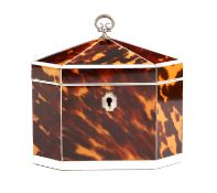 λ A GEORGE III TORTOISESHELL AND IVORY TEA CADDY