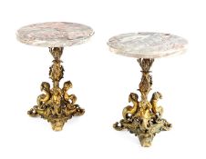 A PAIR OF SMALL FRENCH ORMOLU AND MARBLE OCCCASIONAL TABLES