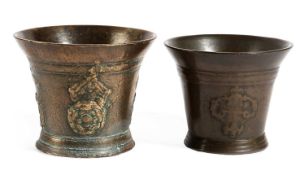 TWO NORWICH BRONZE MORTARS