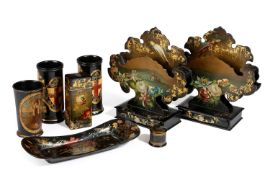 A PAIR OF EARLY VICTORIAN PAPIER-MACHE LETTER RACKS