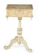 A MOTHER OF PEARL INLAID AND POLYCHROME PAINTED TEAPOY