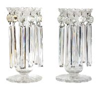 A PAIR OF VICTORIAN CUT GLASS LUSTRE CANDLESTICKS