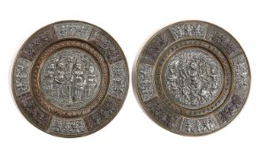 A PAIR OF INDIAN SILVER, COPPER AND BRASS RONDELS