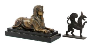 A FRENCH BRONZE MODEL OF A SPHINX
