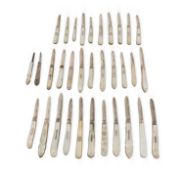 A collection of thirty-one silver and mother-of-pearl fruit knives,