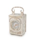A late-Victorian silver carriage clock,