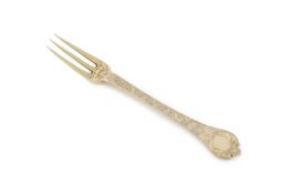A William III engraved silver-gilt Trefid fork,