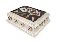 An electroplated and hardstone playing cards/games box,