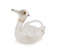 An Edwardian silver-mounted novelty duck decanter,