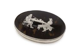 λ A large 18th century silver-mounted tortoiseshell snuff/tobacco box,