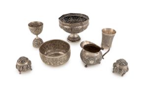 A mixed lot of Indian silver items,
