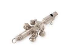 A George III silver baby's rattle and whistle,