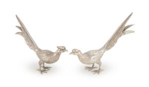 A pair of 20th century Spanish silver pheasants,