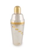 A silver-plated 'recipe/tells you how to' cocktail shaker,
