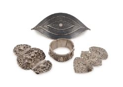 A Thai silver and niello belt buckle,