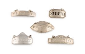 A collection of five George III silver wine labels,
