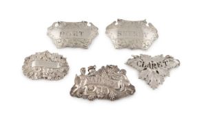 A collection of antique silver wine labels,