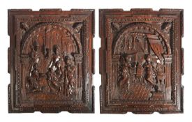 A Pair of Flemish Oak Panels, 17th Century
