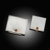 CARTIER, AN ART DECO SILVER CIGARETTE CASE AND COMPACT