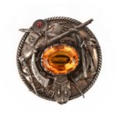 A 19TH CENTURY LARGE CIRCULAR SILVER SCOTTISH KILT PIN