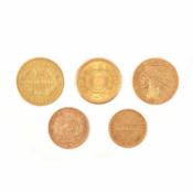 A COLLECTION OF FIVE GOLD COINS