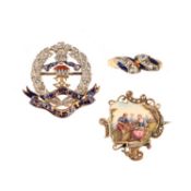 TWO GOLD BROOCHES AND A GOLD RING, 19TH CENTURY AND LATER