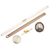A SMALL COLLECTION OF JEWELLERY AND A MOTHER-OF-PEARL MOUNTED BOX
