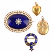 TWO VICTORIAN GOLD LOCKETS AND TWO VICTORIAN GOLD BROOCHES