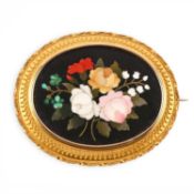 A VICTORIAN PIETRA DURA GOLD BROOCH