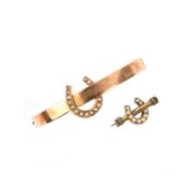 AN EDWARDIAN SEED PEARL-SET GOLD BANGLE AND BROOCH