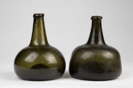 TWO GREEN GLASS WINE BOTTLES
