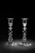 A PAIR OF VICTORIAN GLASS CANDLESTICKS