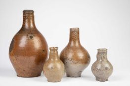 FOUR RHENISH SALTGLAZED STONEWARE FLAGONS