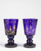 A PAIR OF BOHEMIAN BLUE GLASS GOBLETS