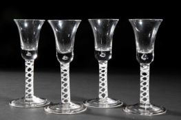 A SET OF FOUR SMALL WINE, CORDIAL OR GIN GLASSES