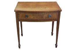 A reproduction mahogany bow fronted side table with hinged lid over a frieze drawer 71 cm x 69 cm