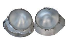 A pair of large industrial football stadium lights by Musco with reflectors 60 cm diameter approx