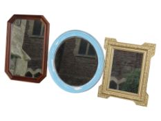 Three various decorative wall mirrors to include a gilt-framed example and a rustic blue pained