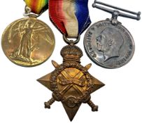 A WWI medal trio; 16-616 CPL G. E. S. BARRASS. NORTH D FUS: and 16-616 SJT. G. E. S. BARRASS.