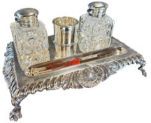 A Victorian silver inkstand, Sheffield 1888, by Atkin Brothers, of rectangular form with gadroon and