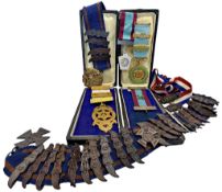 A collection of Masonic, military and other medals and badges including some silver