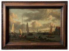 Abraham Storck (c.1635-1708) - Shipping in a Busy Dutch Harbour, oil on canvas, signed below with