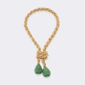 Juwelier Wilm. Vintage Goldkordel Armband mit Nephrit Pampeln.