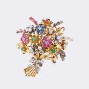 Farbedelstein Diamant Vintage Brosche 'Sommerstrauss'.